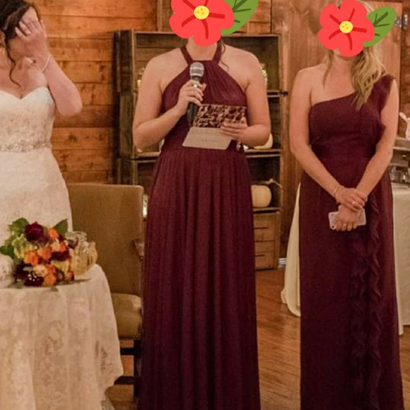 David's Bridal Mesh Wine Bridesmaid's Dress - Picture 4 of 7